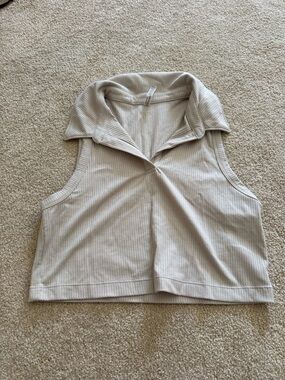 Calvin Klein Ribbed Sleeveless Polo Tank in Light Taupe